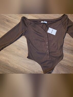 Showpo Brown Ribbed Henley Bodysuit